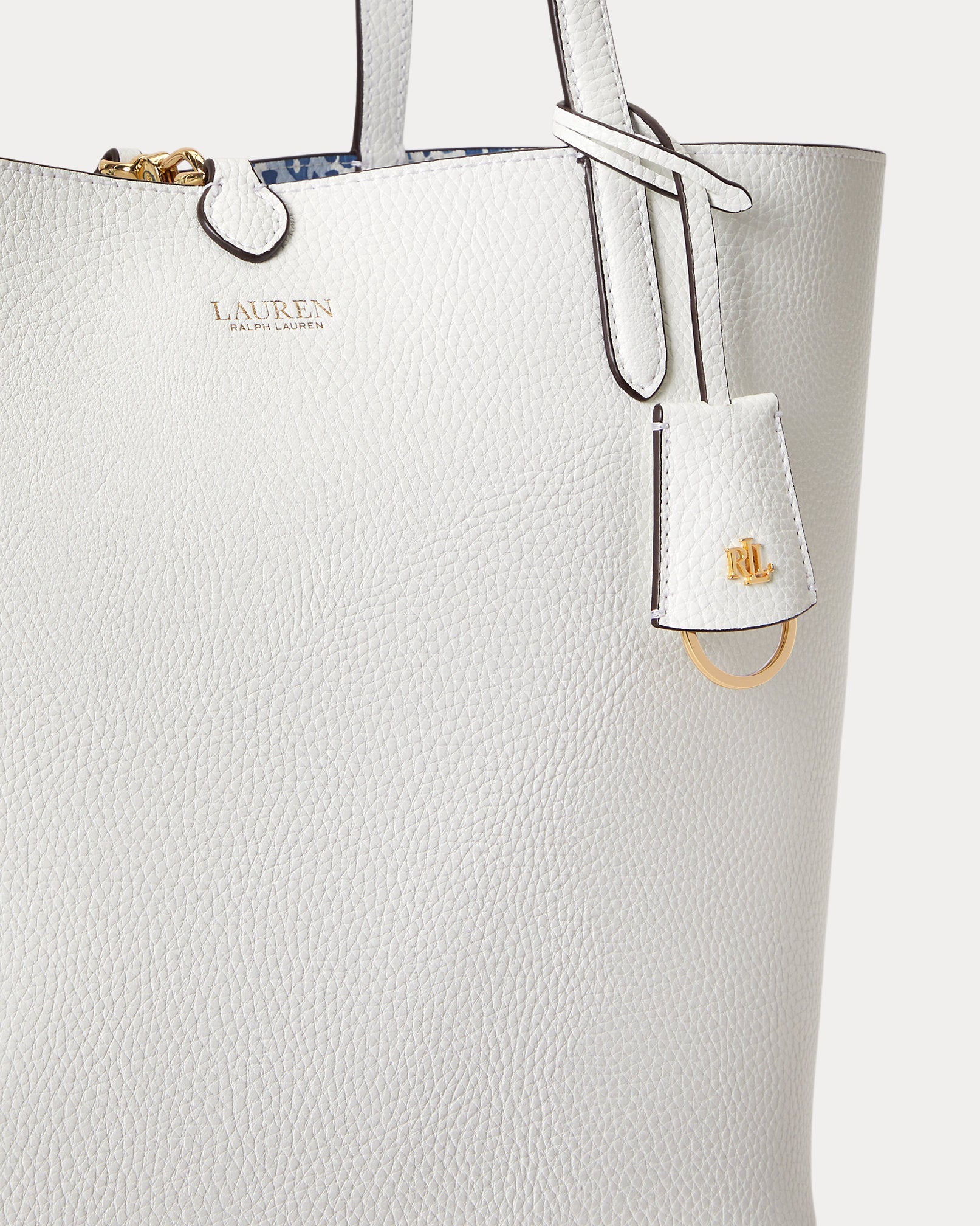 Ralph Lauren Faux-Leather Large Reversible Tote Bag  -  White/Summer Paisley
