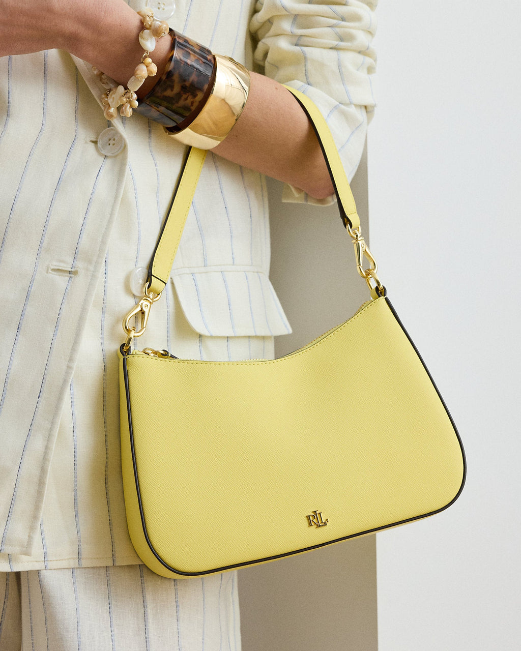 Ralph Lauren Crosshatch Leather Medium Danni Bag  -  Lemon Sorbet