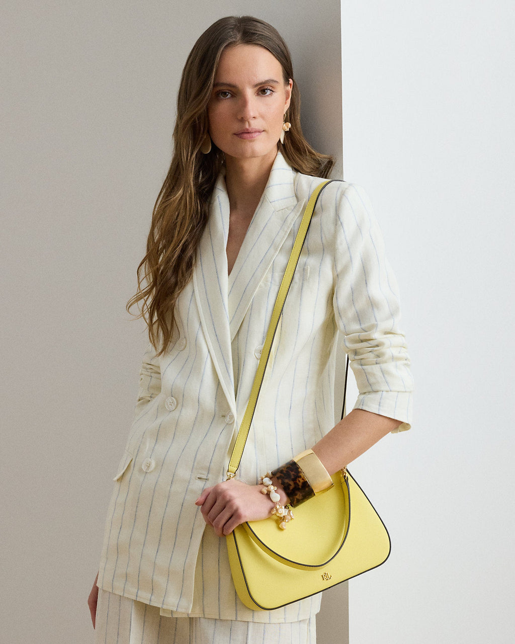 Ralph Lauren Crosshatch Leather Medium Danni Bag  -  Lemon Sorbet