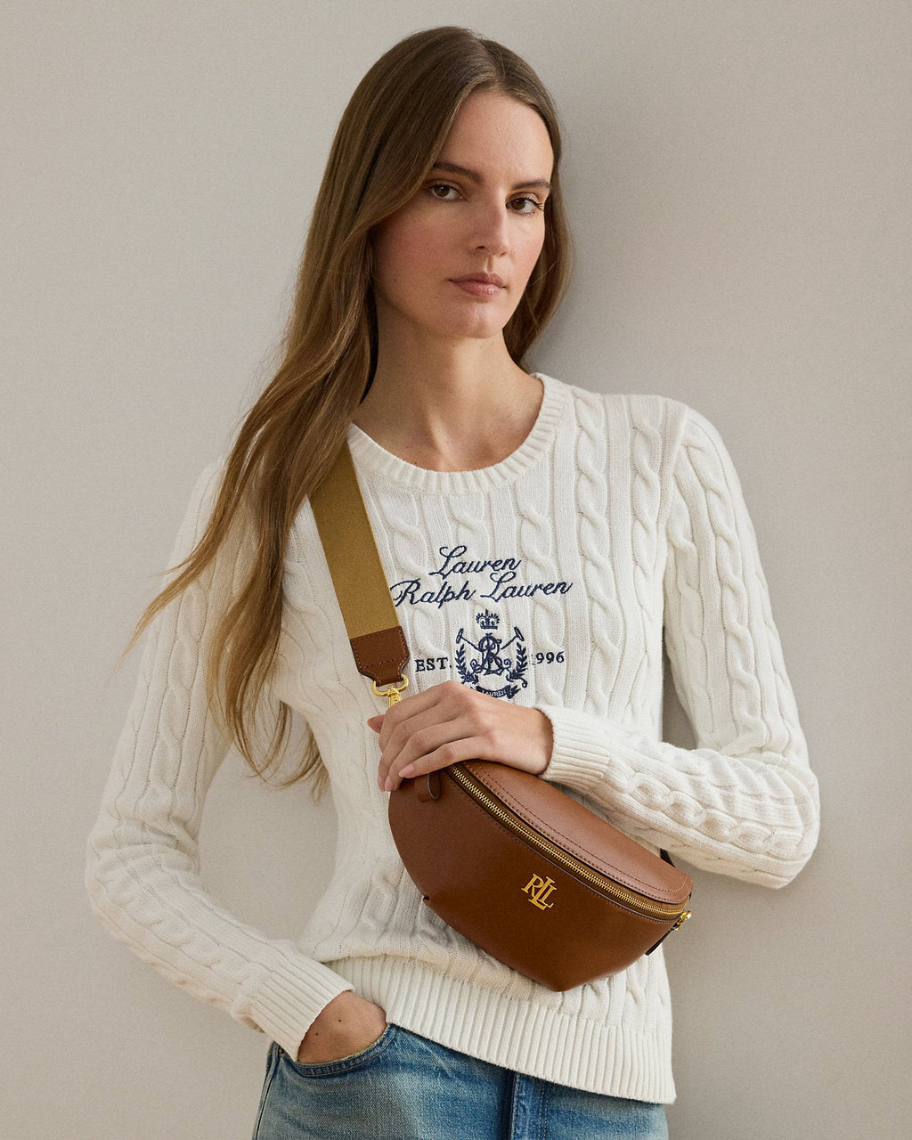 Ralph Lauren Leather Marcy Belt Bag  -  Lauren Tan