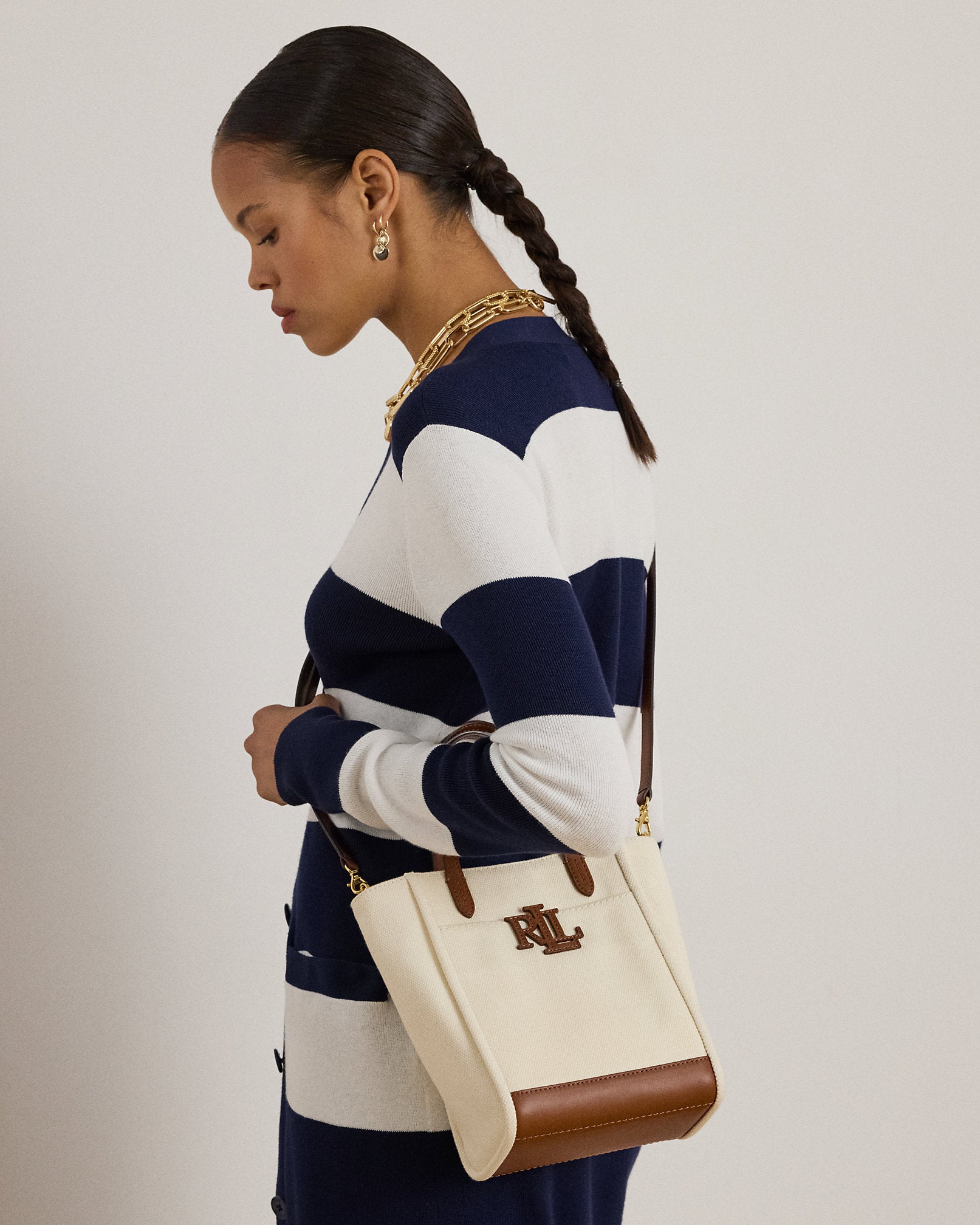 Ralph Lauren Canvas Small Cameryn Tote Bag  -  Natural/Lauren Tan