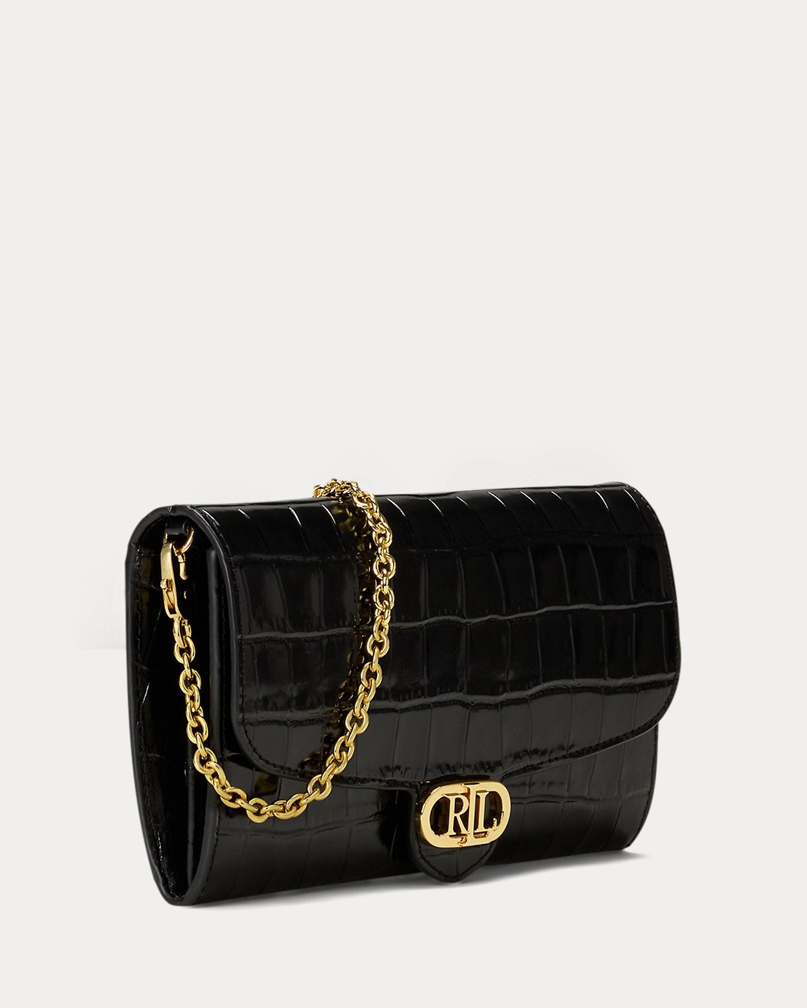 Ralph Lauren Croc-Embossed Medium Adair Crossbody  -  Black