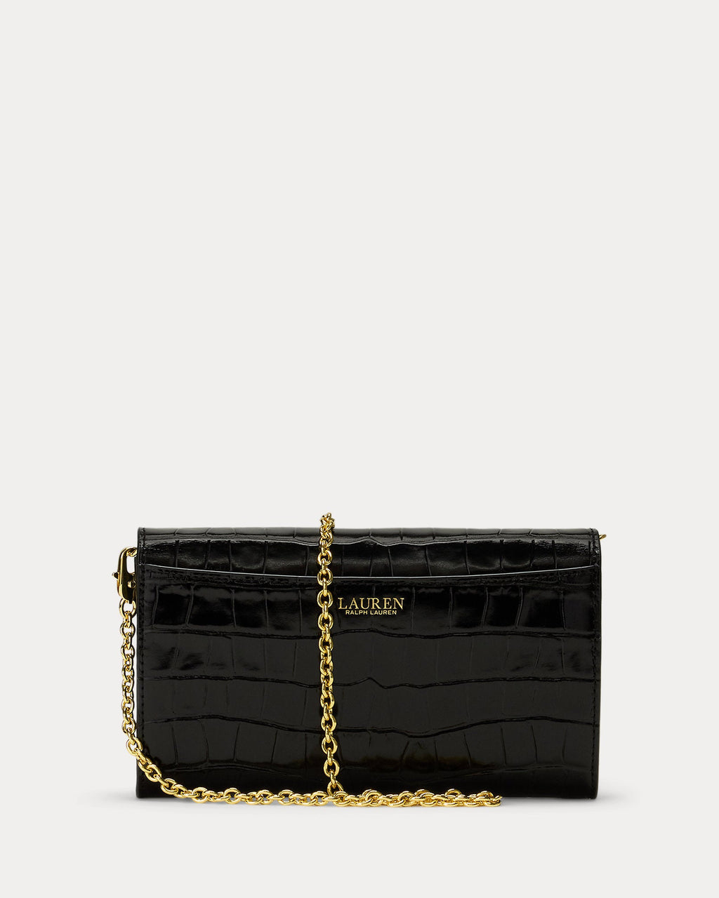 Ralph Lauren Croc-Embossed Medium Adair Crossbody  -  Black