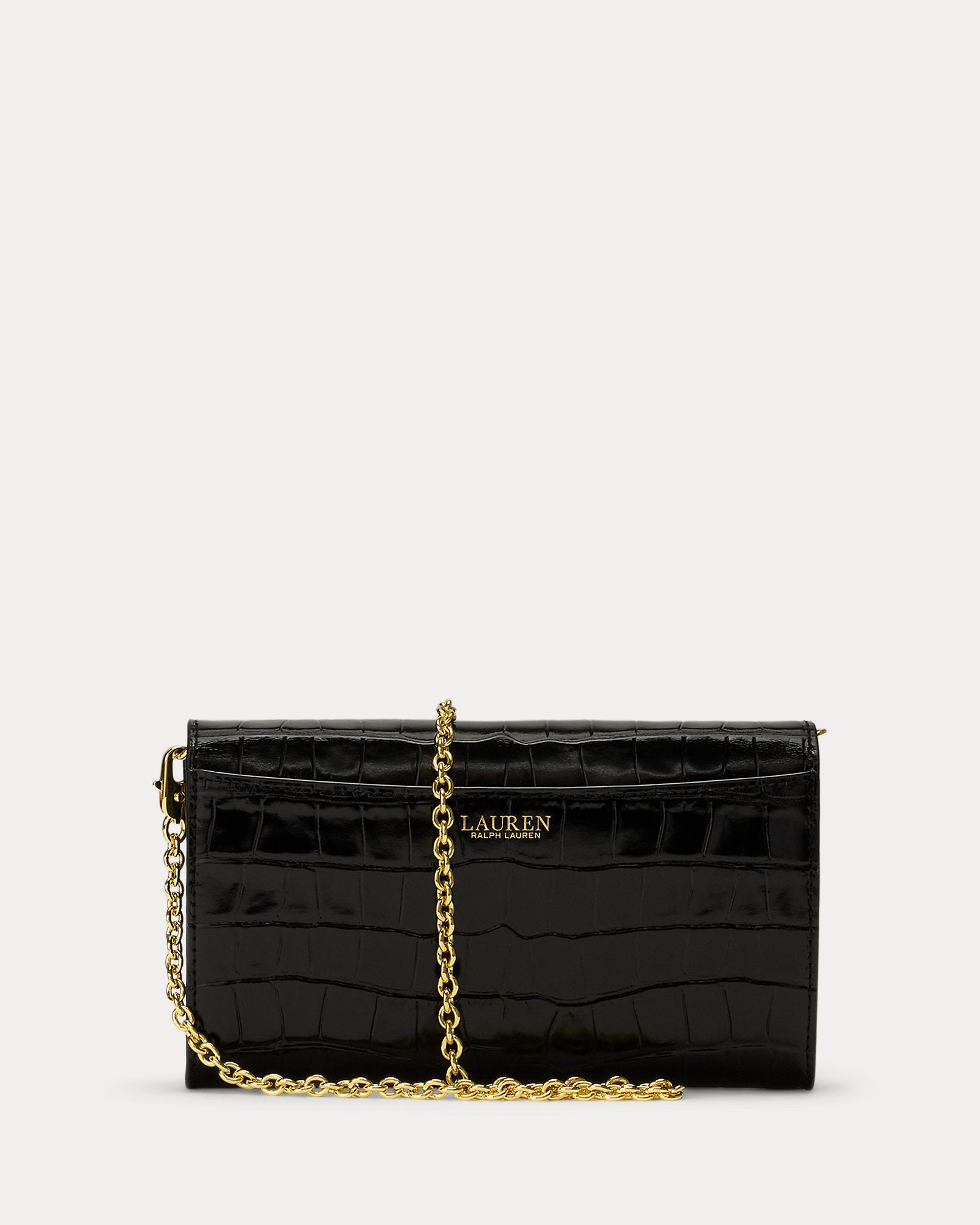 Ralph Lauren Croc-Embossed Medium Adair Crossbody  -  Black