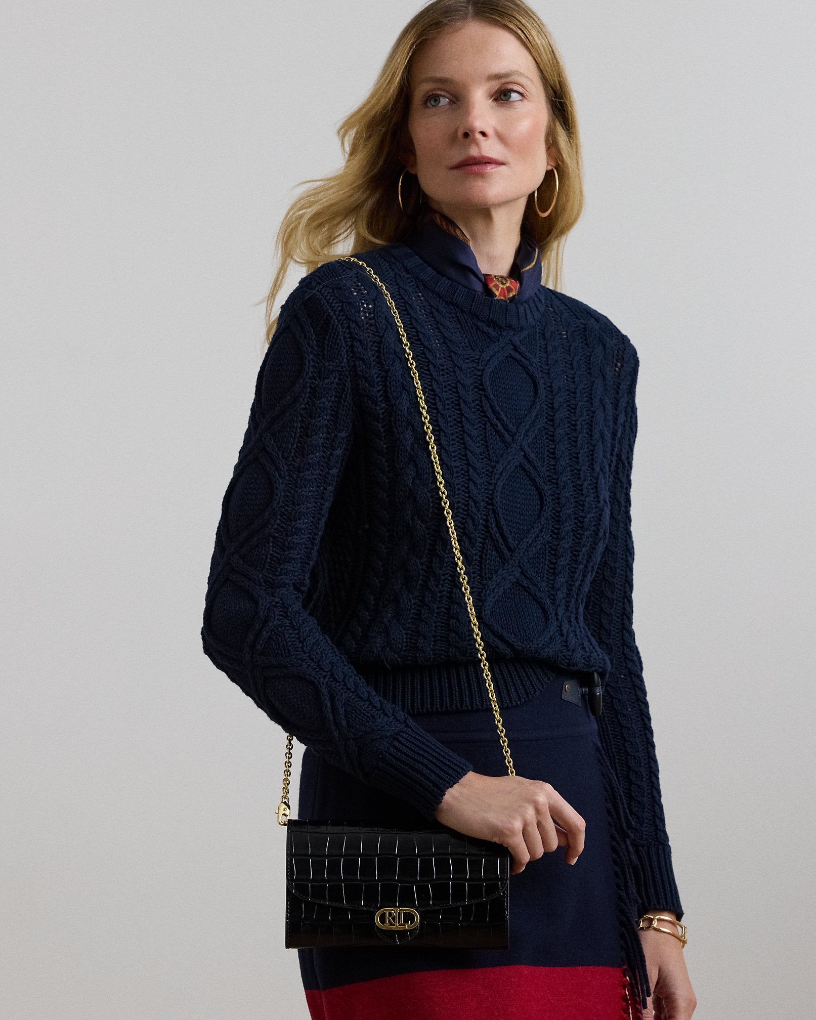 Ralph Lauren Croc-Embossed Medium Adair Crossbody  -  Black