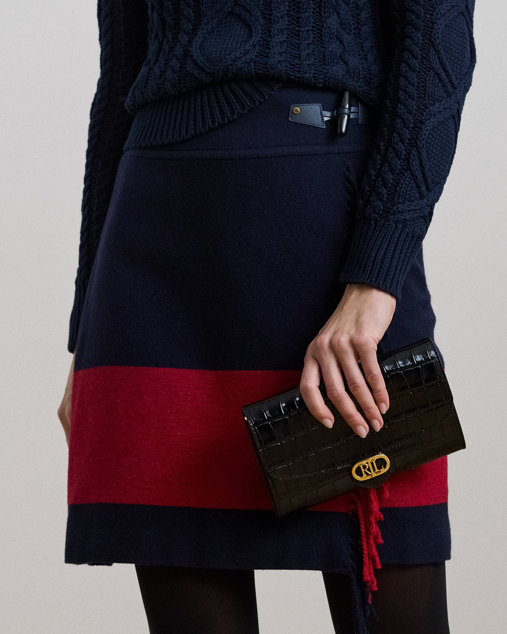 Ralph Lauren Croc-Embossed Medium Adair Crossbody  -  Black