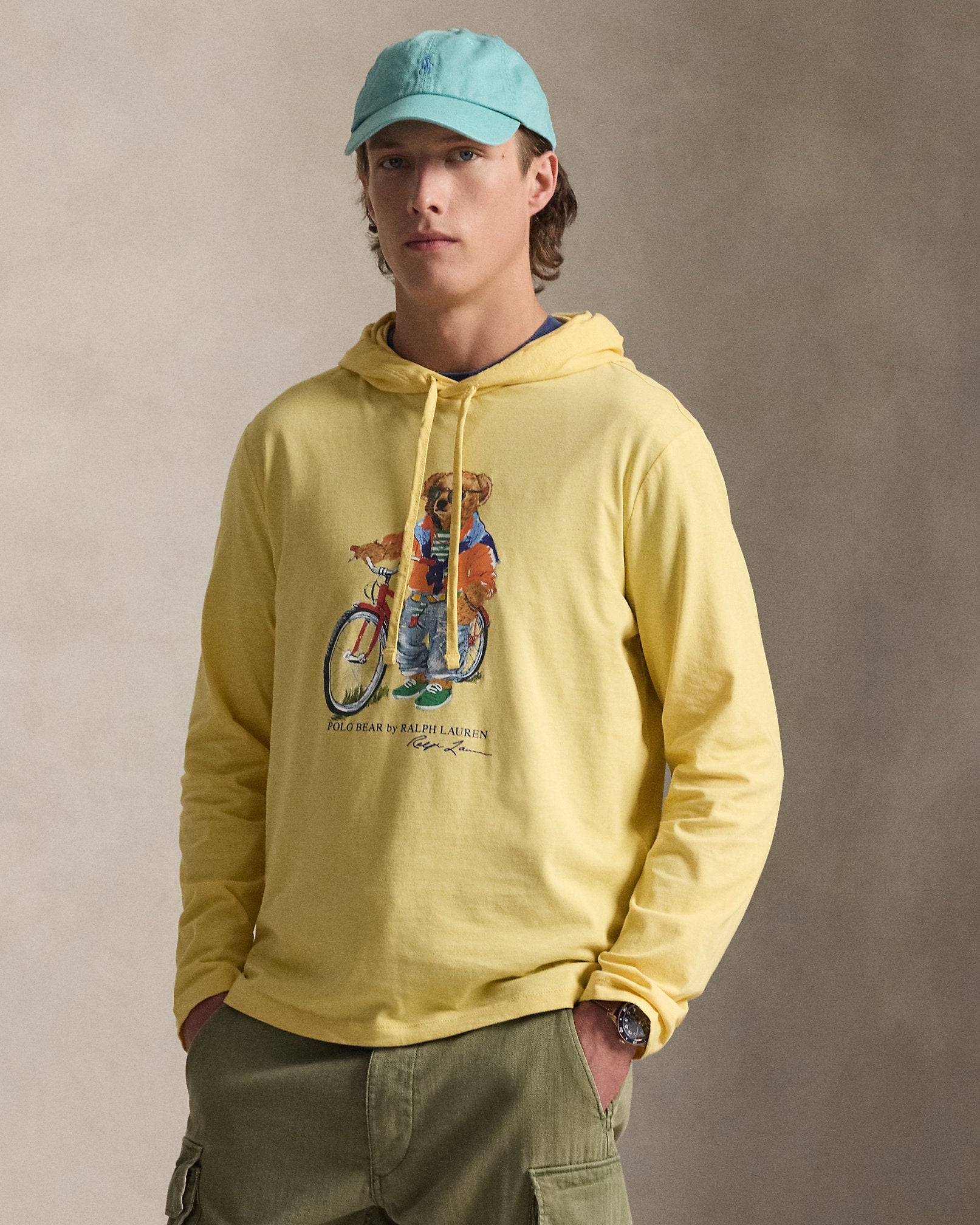 Ralph Lauren Men Polo Bear Hooded T-Shirt  -  Corn Yellow Summer Bear