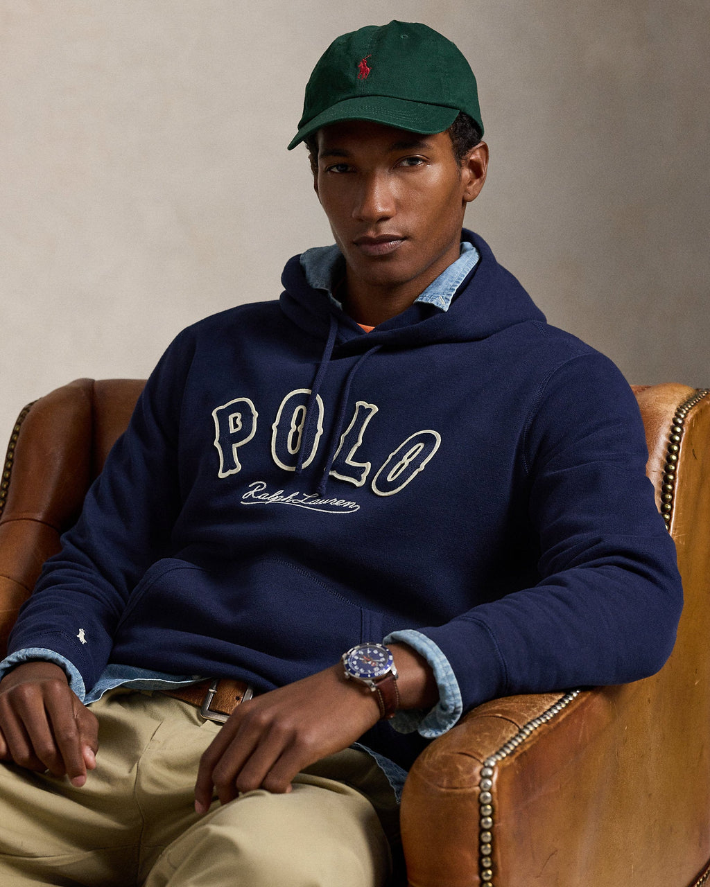 Ralph Lauren Men's The RL Fleece Western-Logo Hoodie  -  Cruise Navy
