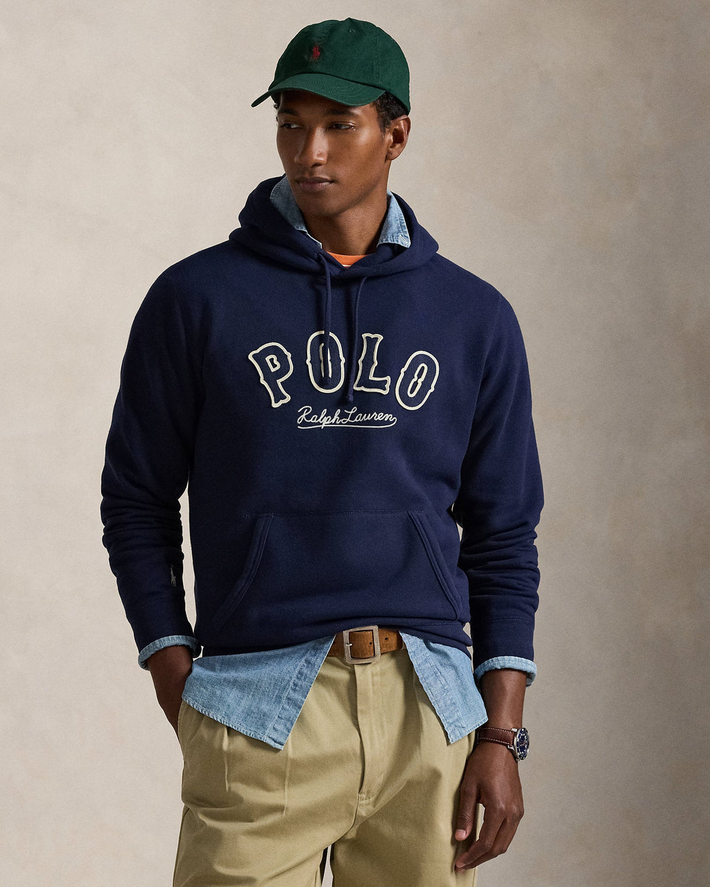 Ralph Lauren Men's The RL Fleece Western-Logo Hoodie  -  Cruise Navy