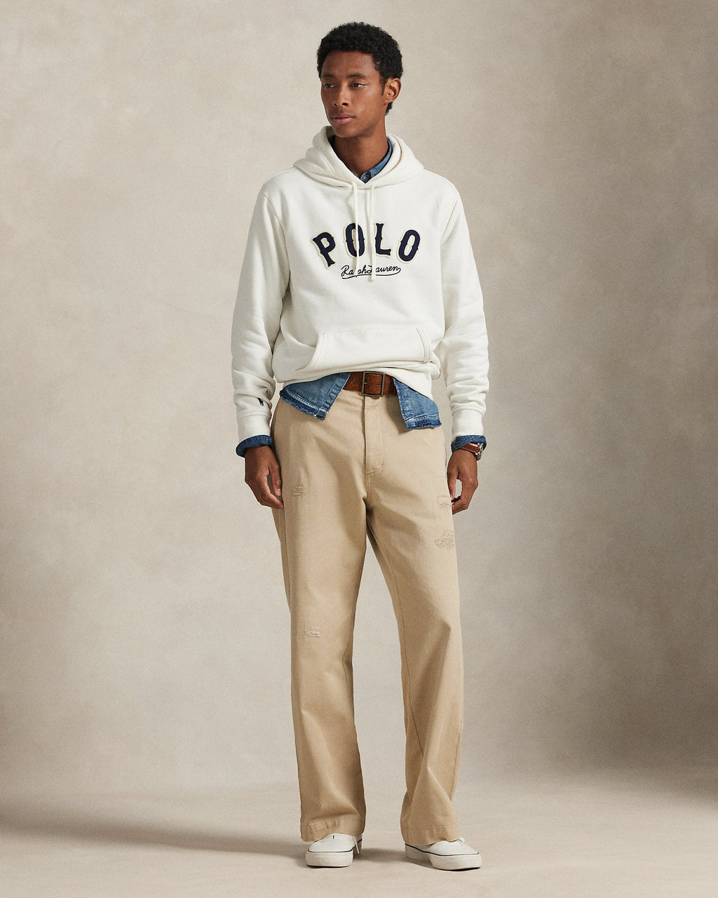 Ralph Lauren Men's The RL Fleece Western-Logo Hoodie  -  Deckwash White