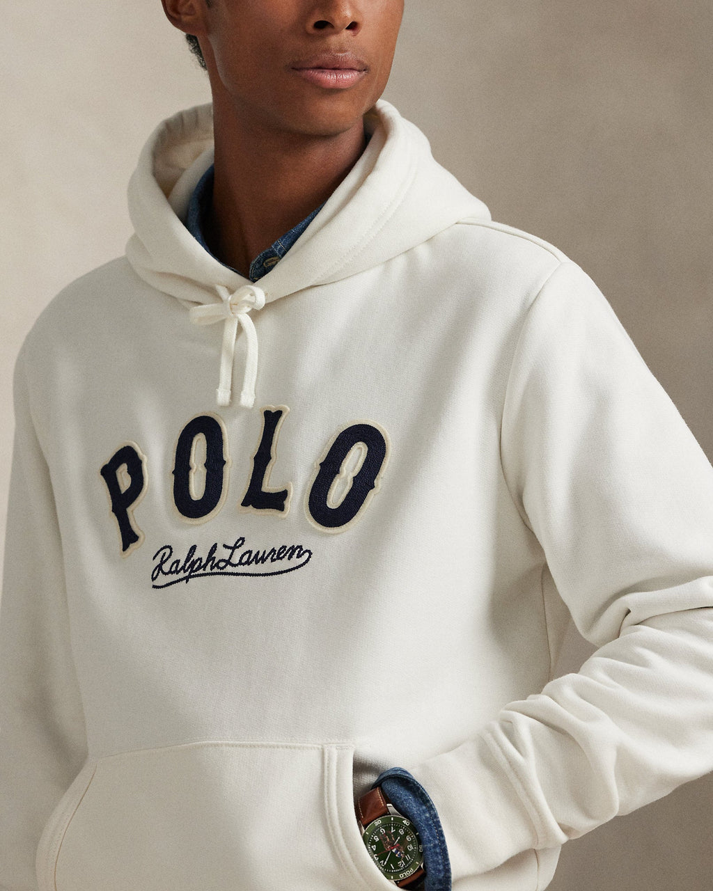 Ralph Lauren Men's The RL Fleece Western-Logo Hoodie  -  Deckwash White